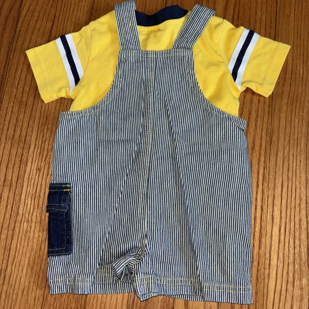 Vintage Fisher Price Baby Boys 6-9M Construction Truck Shirt Shortalls NWT